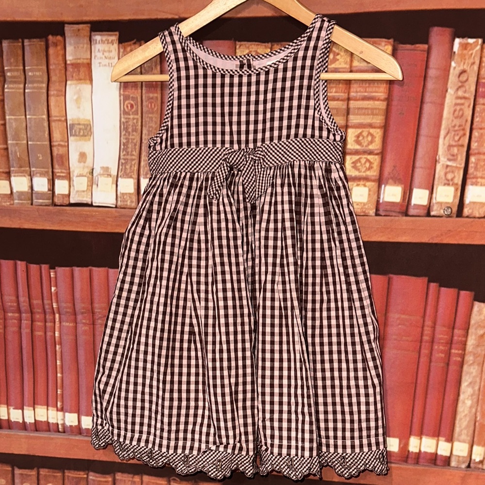 Savannah Girls Brown Pink Gingham Butterfly Tulle Dress Size 6